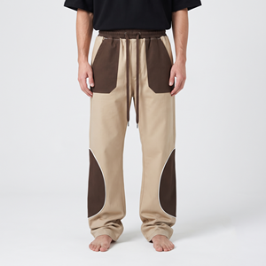 Casual <b>Men's</b> Two Tone Color Block Sweatpants Heavyweight Cotton Wide Leg <b>Baggy</b> Straight Leg Winter <b>Trousers</b> - Product Image 1