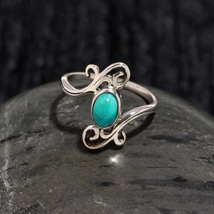Factory Wholesale Natural Mohave <b>Turquoise</b> <b>Ring</b> 925 Sterling Silver Handmade Gemstone Oval Shape Bohemian <b>Ring</b> Jewelry - Product Image 2