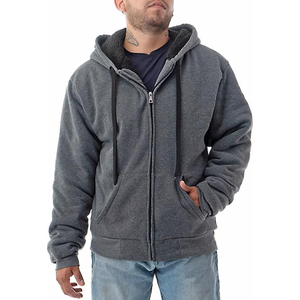 Sweat-shirt à capuche zippé gris pour homme, coupe classique, décontracté, pour l'automne, 100% coton, molleton tricoté, couleur unie - Product Image 1