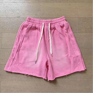 กางเกงขาสั้นลายวินเทจฟอกสีสำหรับผู้ชาย ผ้าฝ้าย 100% ระบายอากาศได้ดี สไตล์สตรีทแวร์ เชือกผูกเอวหนา ขอบตัดเย็บเรียบ สไตล์ไฮสตรีท - Product Image 2