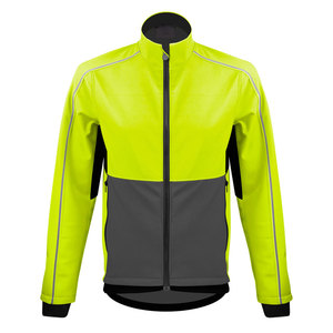 Veste polaire pour homme, couleur jaune néon et gris, coupe-vent, col montant, fermeture éclair, style sportif, vêtement d'automne - Product Image 1
