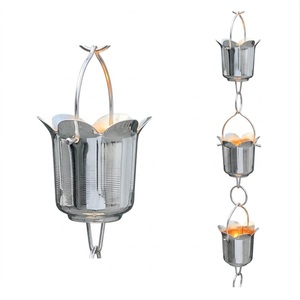 Chaîne de pluie de jardin de style tulipe en cuivre antique et aluminium, design moderne, revêtement poudré, alternative au gouttière de toit - Product Image 1