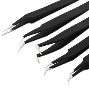 Eyelash Tweezers Set Stainless Steel Lash Extension Tweezers Straight Curved Tips with <b>Case</b> - Product Image 5