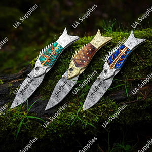 Couteau utilitaire pliant de camping en acier Damas gravé à la main, de haute qualité, polyvalent, lame de 7,5 pouces, qualité DIY, faibles MOQ - Product Image 6