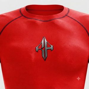 Camiseta Deportiva de Manga Corta Roja para Hombre, Sublimada, Cuello Redondo, Secado Rápido, Transpirable, Material de Spandex/Poliéster - Product Image 6