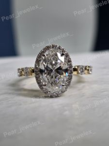 Oval Cut VVS Moissanite Engagement <b>Ring</b> Halo Setting Rhodium Plated 925 Sterling <b>Silver</b> Women Daily Wear - Product Image 6