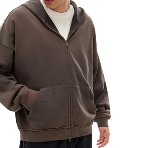 เสื้อฮู้ดซิปสีไล่ระดับ พิมพ์โลโก้ตามสั่ง สไตล์วินเทจ เนื้อผ้าหนา - Product Image 5