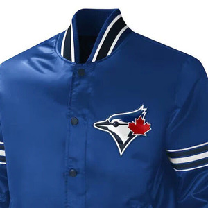 Chaqueta Varsity Bordada de Toronto para Hombre, Azul, Cuello Camisero, Corte Regular, Cierre de Cremallera, Estilo Casual, para Otoño - Product Image 3