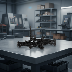 สกรูยึดผนังยิปซัม เกรด 8.8 เหล็กกล้าคาร์บอน เกลียวมาตรฐาน ปลายเจาะแบบเจาะเอง หัวแบน/หัวแตร สีดำ/สีเทา ฟอสเฟต เมตริก/นิ้ว - Product Image 1