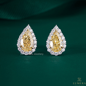 Premium Fancy Yellow Pear Diamond Halo Cluster Setting Studs IGI Certified 18K Solid Gold Teardrop Minimal Party Wear <b>Earrings</b> - Product Image 1