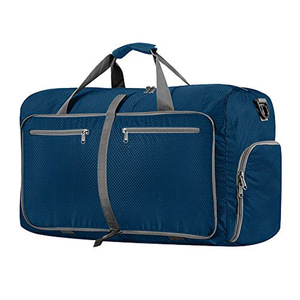 Custom Large Capacity <b>Navy</b> Blue Nylon Duffle <b>Bag</b> with Zipper Pockets and Soft Handles Fitness <b>Bags</b> - Product Image 1