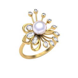 Anillo de Oro con Perlas y Flores Estilo Vintage, Joyería de Diseño, Regalo para Mujer, Ideal para Fiestas - Product Image 2