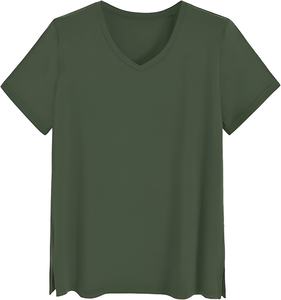 เสื้อยืดคอวี แขนสั้น ผู้หญิง คุณภาพพรีเมียม ระบายอากาศได้ดี ปรับแต่งได้ ไซส์ใหญ่ สไตล์ลำลอง เป็นมิตรกับสิ่งแวดล้อม สำหรับฤดูร้อน รับผลิตแบบ OEM - Product Image 6