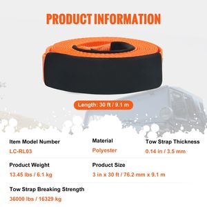 Cinghia di Recupero in Poliestere Rinforzata per Verricello, Kit di Recupero con Cinghia a Tripla Rinforatura 7,6 cm x 9,1 m, 2 Ganci di Traino, MBS 36.000 Libbre - Product Image 2
