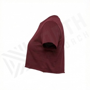 Cropped T Shirts Half Sleeve Slim Fit Crew Neck <b>Blouse</b> Blank Hollow Out Decoration Customized Color Casual Apparel - Product Image 3