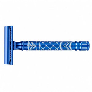 Rasoir de sécurité bleu à double lame avec manche décoratif pour hommes, usage en salon de coiffure, lames en acier inoxydable, manche en plastique - Product Image 3
