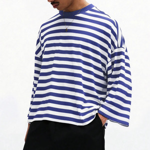 Hot Sale Men's Oversized Striped Long Sleeve T-Shirt O-Neck Knitted Cotton Plus Size Casual Wear Men's Stripped Wholesale Shirt - Product Image 4
