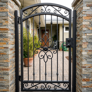 Portail piétonnier en fer forgé noir, portail décoratif à motifs roulés, portail d'entrée de jardin, portail de villa, portail de sécurité pour maison, portail de cour - Product Image 3
