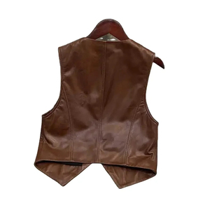 Gilet pour femme 100% cuir véritable entièrement personnalisé, fermeture boutonnée sur le devant, imperméable, respirant, écologique, col en V, poches - Product Image 3