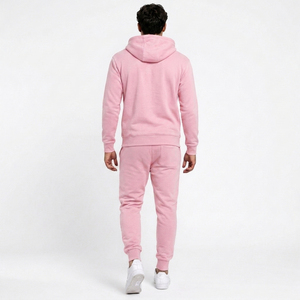 Men's <b>Pink</b> Hooded <b>Tracksuit</b> Full Sleeve Solid Color Casual Wear With Side Pockets And Elastic Waist 100% Cotton Midweight - Product Image 2