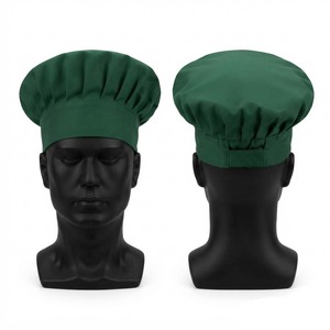 Gorro de Chef Impermeable de Polialgodón Premium, 180 GSM, Corona Plegable Ajustable, Verde Oscuro y Blanco, Bordado de Logotipo Personalizado, Uniforme Unisex - Product Image 1