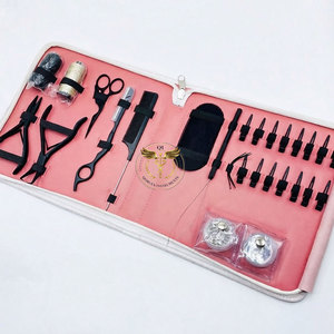 Professional Hair Extension Tool Kit – Pink Case Complete Salon Set with Micro Ring <b>Beads</b> Pliers <b>Needle</b> Threader Clips Scissors - Product Image 1