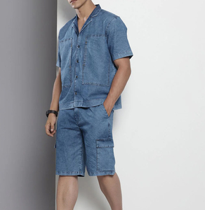 Wholesale Brown Denim <b>Jacket</b> and Shorts Set Retro Washed Street Style Ripped Cropped Jean <b>Jacket</b> Jorts Sets For <b>Men</b> - Product Image 2