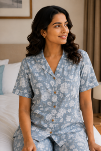 Conjunto de Pijama para Mujer, 100% Algodón, Estampado Floral, Suave, con Botones, Manga Corta, Ropa de Dormir Cómoda - Product Image 6