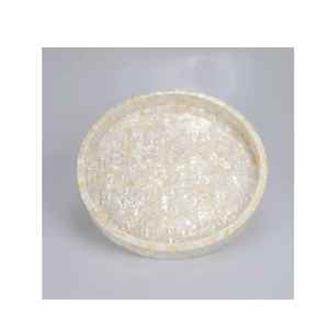 Plateau de service et de rangement moderne et arrondi, finition brillante, fait main, en résine et incrustations de nacre, idéal pour mariages, Ramadan, Aïd et autres occasions festives - Product Image 3