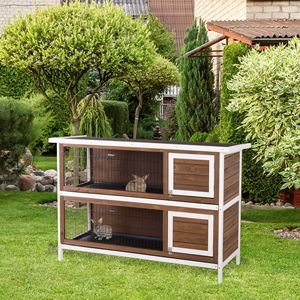 Divisori Classici in Legno Marrone per Conigliera con Tetto in Asfalto per Piccoli Animali, Design Rettangolare di Lusso per Interni ed Esterni Autunnali - Product Image 2