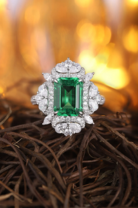 Luxury Women's Cocktail <b>Ring</b> With Emerald Cut Green Stone Pear Shape Diamond <b>Crown</b> Design Prong Setting - Product Image 1