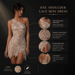 Vestido Mini de Encaje de Lujo con Hombro Descubierto Asimétrico |   Vestido de Fiesta Ajustado Transparente con Bordado, Elegante, de Diseñador, para Cóctel o Noche - Product Image 5