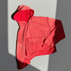 Sweat à capuche zippé pour homme en molleton bouclette 500 GSM, coupe ample, personnalisé OEM, avec délavage acide, coutures inversées et design streetwear vintage. - Product Image 1