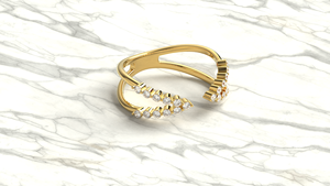 Bague ajustable moderne en or 18 carats avec diamants ronds, bracelet croisé, double rangée, bijou statement, cadeau pour femme - Product Image 3