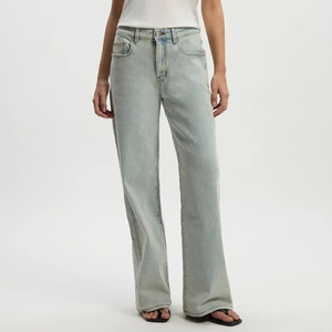 Jean en denim décontracté pour femme, taille haute, coupe droite, jambe large, couleur unie, respirant, écologique, séchage rapide, longueur complète, style ample - Product Image 1