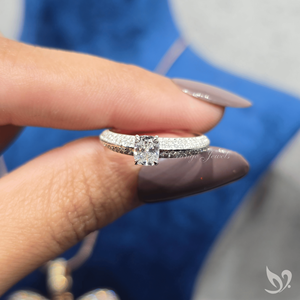 Elongated cushion cut 0 50 CT lab grown <b>diamond</b> <b>ring</b> with micro pave band in 10K white gold IGI certified engagement <b>ring</b> - Product Image 4