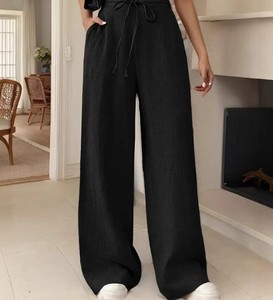 Pantalon en toile décontracté taille haute coupe droite unie pour femme, style européen et américain, idéal pour l'automne - Product Image 3
