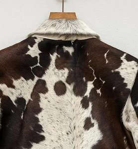 Luxurious Custom Cowhide Leather Jacket Men Winter Warm Faux Fur <b>Coat</b> Cow Print Streetwear Outerwear High Quality Factory Price - Product Image 3