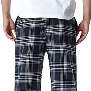 <b>Men's</b> Black Plaid <b>Lounge</b> Pants Lightweight Elastic Waist Drawstring Casual <b>Trousers</b> - Product Image 2