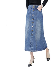 Wholesale Ladies Women's Long Denim Skirts - Product Image 1