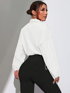 Conjunto Deportivo de Dos Piezas para Mujer, Chaqueta Corta Cortavientos |   Chaqueta con cremallera y estampado de rayas diagonales y leggings deportivos de cintura alta - Product Image 2