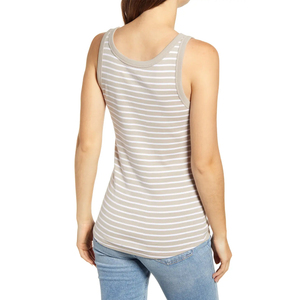 Camiseta sin mangas beige con rayas blancas para mujer 2026, ajuste ceñido, estilo casual, ideal para verano, yoga y uso diario - Product Image 1