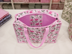 Pink Floral <b>Canvas</b> <b>Tote</b> Bag with Zipper Closure Insulated Shopping Bag for Women All Seasons - Product Image 2