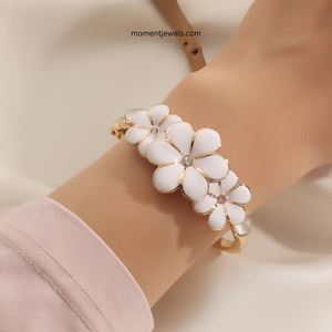 Marine Style Golden Plated Enamel Flower <b>Bangle</b> for Women Luxury Crystal Inlay Zinc Alloy Floral <b>Bangle</b> <b>Bracelet</b> - Product Image 3