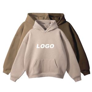 Sweat-shirt à capuche épais en mélange de coton pour l'hiver, pull en polaire avec logo personnalisé imprimé sur le devant, coupe oversize, imperméable, streetwear pour homme - Product Image 2