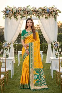 Sari en soie Banarasi douce avec broderie zari, motifs minuscules sur toute la surface du sari. - Product Image 5