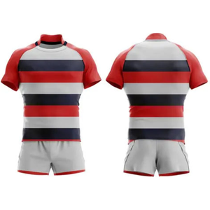 Tenues de rugby élégantes, personnalisables avec le nom de l'équipe, respirantes, séchage rapide, antibactériennes, polyester de haute qualité, performance améliorée - Product Image 1