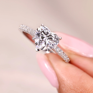 Bague de fiançailles et de mariage en forme de cœur avec sertissage à griffes, diamant de laboratoire de 1,25 carat, bijoux en or massif 14 carats, bague de fête - Product Image 4