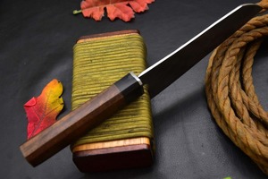 Cuchillo de chef de acero de Damasco hecho a medida, con filo biselado recto, mango de madera, cuchillo de cocina con grosor de 0.6 mm - Product Image 3