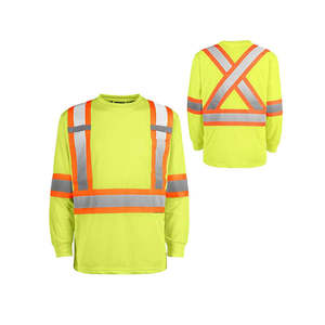 Camiseta de Seguridad de Manga Larga de Alta Visibilidad, Ropa de Trabajo Industrial Reflectante, Transpirable, Cuello Redondo, Uniforme de Construcción e Ingeniería - Product Image 4